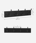 Black Finish Wall Mounted Coat Rack With Dual Metal Hooks Holds Coats Bags Keys In Entryway Bedroom Or Living Room 6.6 Lb Per Hook Load Capacity; dimensions shown.