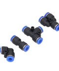 Jiawu 40 Piece Push To Connect Pneumatic Fitting Kit With Splitters Elbows Tees And Straight Connectors For Air Tubing Projects Versatile All Inclusive Toolset Perfect For Any DIY Job, 4 black plastic elbow fittings