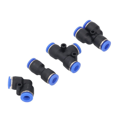 Jiawu 40 Piece Push To Connect Pneumatic Fitting Kit With Splitters Elbows Tees And Straight Connectors For Air Tubing Projects Versatile All Inclusive Toolset Perfect For Any DIY Job, 4 black plastic elbow fittings