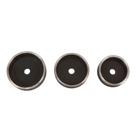 Three dies from 15 Ton Hydraulic Knockout Punch Kit Half Inch To 4 Inch Heavy Duty Punch Driver For Electrical Panels And Metal Framing