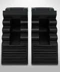 Front view of Solid Beefy Rubber Wheel Chocks Heavy Duty Trailer Chock Set GVW Up To 4T 2 Pack Black 8.6 X 3.7 X 4.7 Inches