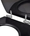 Top Tier Soft Close Toilet Seat Drop Down Lid In Sleek Matte Black Sturdy Mdf Panel Zero Slam Motion hinges detail