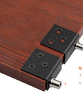 Close-up of Concealed Cabinet Hinges 2 Pack Invisible Up And Down Door Pivot for wood panels installed on wood surface.