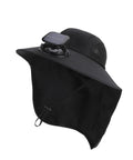 Solar Powered Fan Hat With Detachable USB Solar Power, Wide Brim Sun Shield, Adjustable Fit, Breathable Nylon in Outdoorsy Black