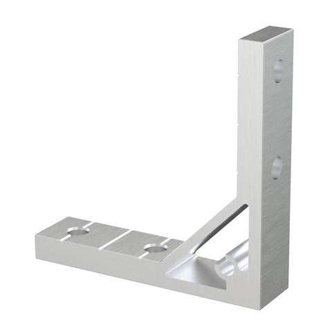Heavy Duty L Shape Corner Brackets Kit for Aluminum Extrusion Frames, zinc alloy construction, silver, rust proof, front view