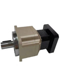 Real Deal Nema Planetary Gearbox With 20 To 1 Reduction Ratio And Helical Cut Gears delivering torque, side view on a heavy frame.