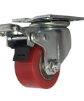 Beefy Heavy Duty Swivel Trolley Wheels With Brake, 1.5 Inch Polyurethane Iron Core Castors For Furniture And Equipment, 600 Kg Capacity Per Set, 4 Pack, Universal Fit For Trolleys And Transport, Smooth All Floor Rolling red PU swivel caster with brake and metal top plate