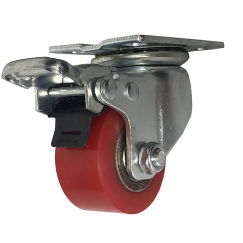 Beefy Heavy Duty Swivel Trolley Wheels With Brake, 1.5 Inch Polyurethane Iron Core Castors For Furniture And Equipment, 600 Kg Capacity Per Set, 4 Pack, Universal Fit For Trolleys And Transport, Smooth All Floor Rolling red PU swivel caster with brake and metal top plate