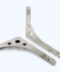 Heavy Duty Shelf Brackets Built Tough For Wall Mounted Floating Shelves Stainless Steel L Bracket angled view with holes