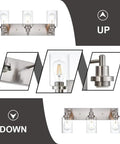 Dope Brushed Nickel Bathroom Light Fixture With Clear Glass Shade, modern wall mount, up and down installation options