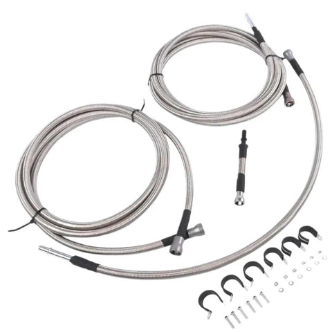 High Performance Diesel Fuel Line Kit Fits Chevy Silverado And GMC Sierra 2500 HD 3500 HD 6.6L V8 2004-2010 Super Turbo Direct Swap Replacement braided fuel lines with clamps