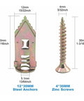 Heavy Duty 100 Piece Self Drilling Drywall Anchors And Screws Hollow Wall Expansion Kit With Deep Thread Design For Secure Mounts In Drywall Concrete Plasterboard And More. 12x30mm steel anchor and 4x30mm zinc screw set