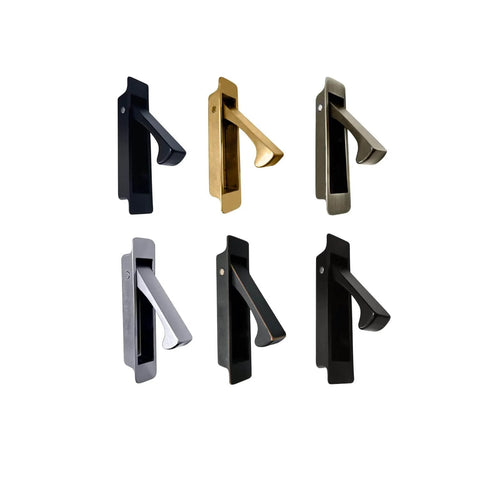 Forged Solid Brass Edge Pull For Sliding Pocket Doors, Self Retracting Latch, Polish Brass Finish, Different Color Options