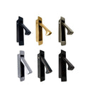 Variety of edge pulls for sliding doors, showcasing different finishes, including forged solid brass in oil-rubbed bronze, self-retracting latch.