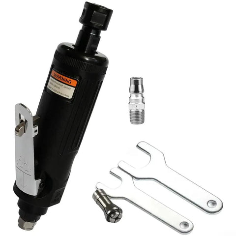 Pro Grade Air Die Grinder 22000 RPM Pneumatic Tool with collets and accessories for metal wood projects.