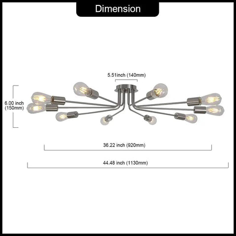 Dimensions of Dope 10 Light Sputnik Ceiling Light Fixture In Brushed Nickel Semi Flush Mount For Living Room Foyer Dining Room Kitchen Hallway And Cafe Dimmable With Compatible Dimmer