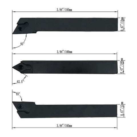 Three lathe boring bars with dimensions showing 93° and 62.5° angles for 55 Degree Diamond Carbide Inserts DCMT32.51 And DCMT11T304.