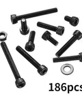 Heavy Duty Carbon Steel Hex Socket Head Cap Screws Kit 186 Piece Set With Nuts And Washers Black Finish For General Machinery And Home Repairs Q235 Level Four Point Eight Grade Tough As Nails Fasteners, 186pcs bolts