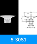 Bulk Pack Of 10 S-30S1 Series Rubber Vacuum Suction Cups For Industrial Pneumatic Manipulator Systems. Clear rubber suction cup with detailed dimensions.