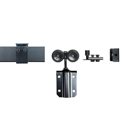 12Ft Black Sliding Barn Door Hardware Kit For Exterior Box Track Low Ceiling Compatible Outdoor Use Includes Three 4Ft Rails And Seven Ceiling Brackets Supports Up To 330lbs Door Not Included components including rails and brackets