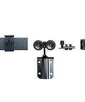 Black 8Ft Ceiling Mount Sliding Barn Door Hardware Kit For Low Ceilings Exterior Box Track System, components displayed.