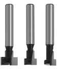 Heavy Duty Three Piece Keyhole Router Bit Set With Rugged Quarter Inch Shank Corrosion Resistant Coating, carbide cutters.