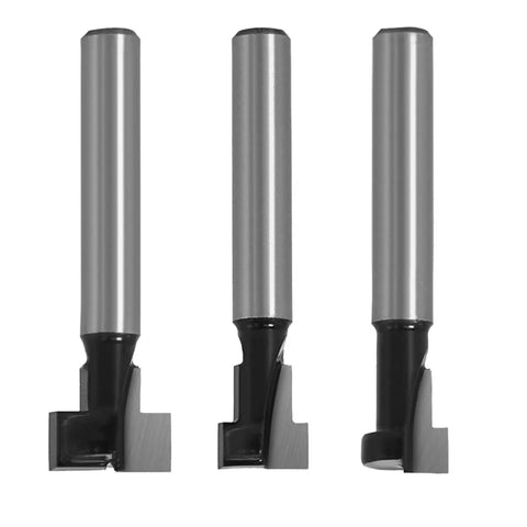 Heavy Duty Three Piece Keyhole Router Bit Set With Rugged Quarter Inch Shank Corrosion Resistant Coating, carbide cutters.