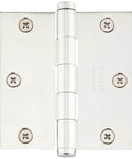 3-1/2 Inch Square Corner Steel Plain Bearing Mortise Hinge Pair In Polished Nickel For Durable Interior Doors And Cabinetry