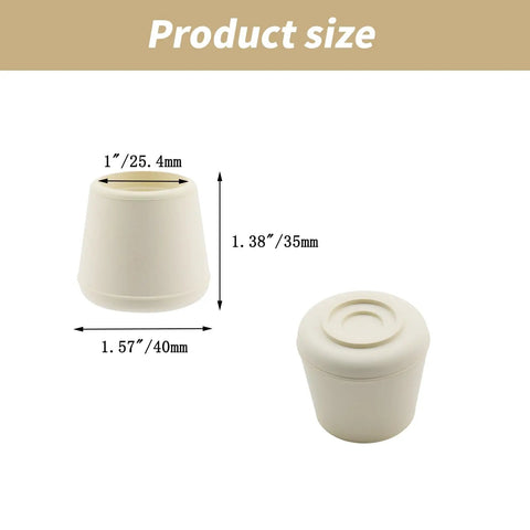 Built Tough White One Inch Round Chair Leg Caps Soft Rubber Floor Savers Anti Slip Furniture Pads sizes 1 inch and 1.57 inch dimensions.