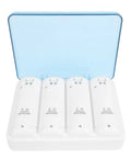 4 In 1 Battery Charger Station With 4 Pack 2800mAh NiMH Rechargeable Batteries And USB Cable For Remote Controllers White Extend Gameplay Time Easy Drop In Charging displaying batteries in slots with blue cover