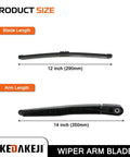 Heavy Duty Badass Rear Windshield Wiper Arm Assembly Slick Quick Clip Swap For Ford Escape 2013 To 2018 And Explorer Rear Wiper Replacement Oem Bb5z17526c showing 12 inch blade and 14 inch arm length.