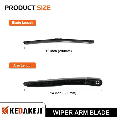 Heavy Duty Badass Rear Windshield Wiper Arm Assembly Slick Quick Clip Swap For Ford Escape 2013 To 2018 And Explorer Rear Wiper Replacement Oem Bb5z17526c showing 12 inch blade and 14 inch arm length.