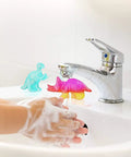 Kids Dinosaur Soap Making Kit For Fun DIY Bath Time Crafts Include Colorful T Rex Stegosaurus And Styracosaurus Soaps Learn Science While You Soak Playful Bath Toy Set, child washing hands with colorful dino soaps in sink