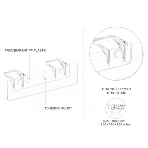 4 Pack Adhesive Mount Shelf Support Brackets Transparent PP Plastic Easy Install Diagram