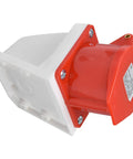 Tough As Nails Industrial Cee Socket Wall Mounted Heavy Duty Polycarbonate Housing With Genuine Brass Contacts Ip44 Weather Proof Plug And Play Power Receptacle Dead Nuts Reliable For Campsites Worksites And Job Sites, angled view of polycarbonate housing.