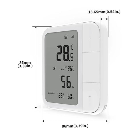 Thread And Zigbee Smart Climate Sensor W100 For Temperature And Humidity Monitoring, Matter Ready, front view with dimensions