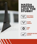 Stubby Antenna For Mazda Miata 2006-2026, 3.8 Inch Short Antenna Replacement That Keeps A Clean Factory Look, with installation features.