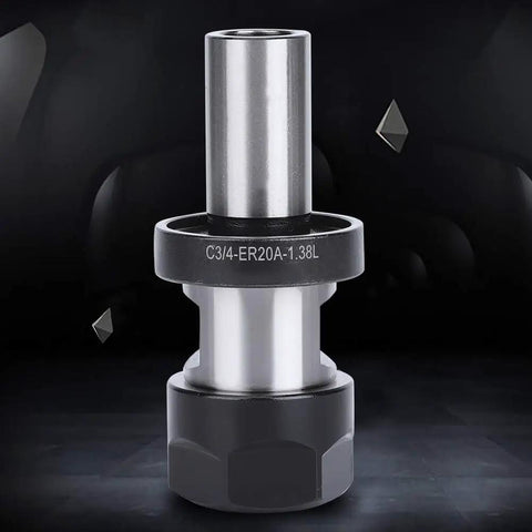 Heavy Duty Shaped Chuck Collet Lengthener Tool 1.38 L Precision CNC Router Bit Adapter For 3/4 Inch C3/4 ER20 with a silver and black finish.