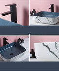 USZWBY Modern Nordic Art Above Counter Ceramic Rectangular Vessel Sink Thickened Basin for Bathroom Countertop Vanity with black faucet