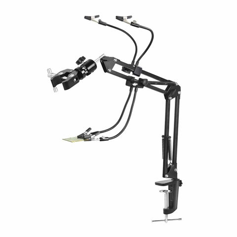 Third Hand Soldering Station with adjustable gooseneck arms and PCB holder for precise desoldering and electronics repair.