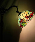 Tiffany Style Floor Lamp With Dope Stained Glass Shade In Red And Green Floral Arched Gooseneck Reading Light Bronze Base Tall 66 Inch Arc UL Certified Foot Switch