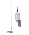 Pretuned 35 Inch VHF Fiberglass Antenna With RG58 Cable And PL259 Connectors For All Marine Band Frequencies, mounted on steel bracket