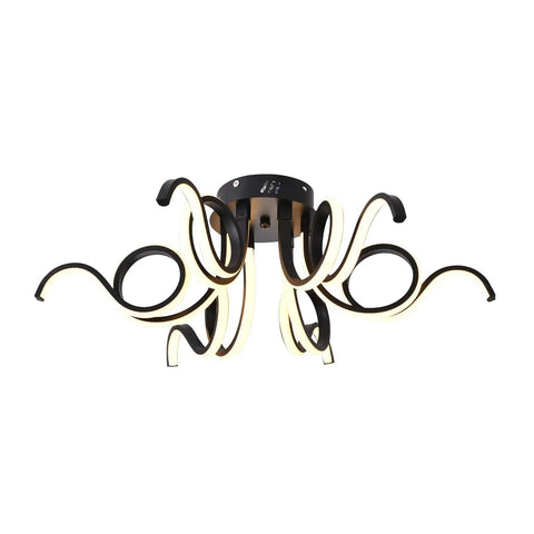 Six Light Dimmable LED Ceiling Light Fixture With Octopus Geometric Design Semi Flush Mount Chandelier, black and curvy design