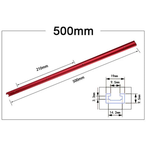 Beefy Aluminum T Track Miter Jig for Woodworking 300 to 600mm Range with detailed dimensions, aluminum alloy material
