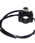7/8 Inch Handlebar Horn Start Switch Button With Momentary Action Waterproof Aluminum Black Includes Two 3.5mm Bullet Connectors Universal Fit For Motorcycles ATVs Dirt Bikes And Electric Bikes shown with wiring