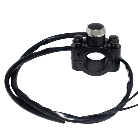 7/8 Inch Handlebar Horn Start Switch Button With Momentary Action Waterproof Aluminum Black Includes Two 3.5mm Bullet Connectors Universal Fit For Motorcycles ATVs Dirt Bikes And Electric Bikes shown with wiring