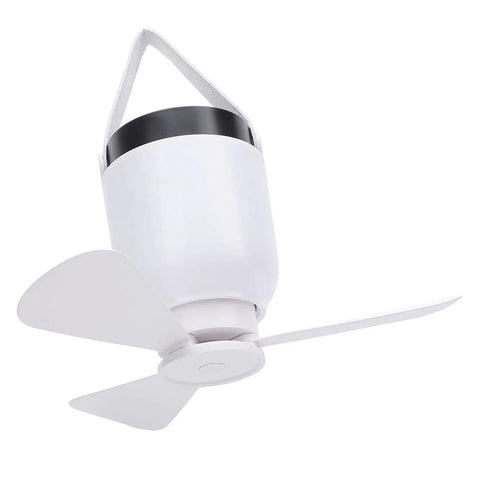 Dpofirs USB Rechargeable Ceiling Fan with LED Lamp, Remote Controlled, showing a white ceiling fan with three blades and a hanging design.