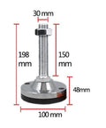 Heavy Duty Adjustable Leveler Feet Four Pack With Thick Non Slip Pvc Bottom Hella Sturdy For Kitchen Cabinets Workbenches And Tables, measuring 198mm tall with a chrome finish.