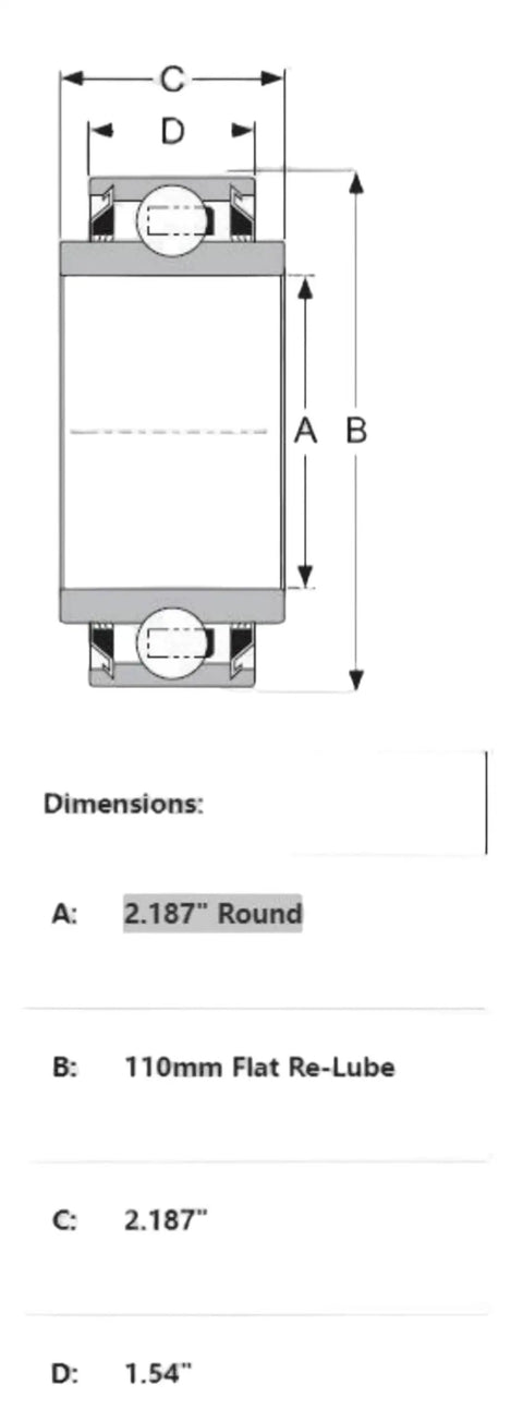Disc Harrow Bearing For SpinCo Drivetrain GW212PP With Triple Lip Seals, 1-3/4 Inch Replacement technical dimensions diagram
