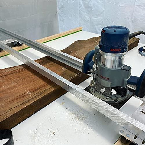 Slab Jig Router Sled for Woodworking, Level and Trim Wood Slabs Up To 64 Inches Wide in use on wood slab, side view